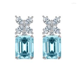 Stud Earrings 7 9mm Aquamarine Female Sterling Silver Ins High-End European And American Accessories