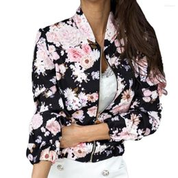 Women's Jackets Women's Autumn Jacket Stand Collar Zipper Closure Women Baseball Winter Floral Print Short Type Cardigan Outerwear