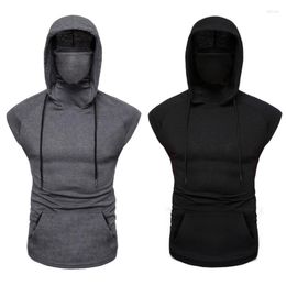 Men's Tank Tops Mens Workout Vest Top With Built-in Mask Hooded Sleeveless Gym Athletic Shirts MXMA