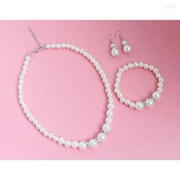 Necklace Earrings Set Fashion Pearl Charm Bracelet Drop Earring Link Chain White Women Jewelry 48cm/18.9inch Gift
