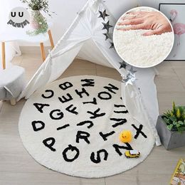 Carpet Round Fluffy For Living Room Modern Furry Mat for children White Bedroom Kids Baby Rug Alphabet 230628