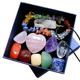 11pcs/Set with Gift Box Natural Healing Crystal Stone Chakras Bracelet Quartz Mineral Ornaments Crafts Hexagon Pendant Necklaces Jewellery Sets