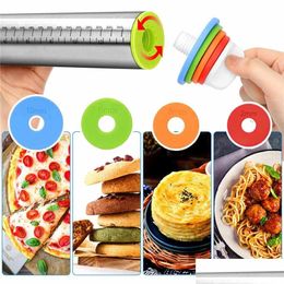 Rolling Pins Pastry Boards Adjustable Pin Dough Mat Roller Stainless Steel Fondant Paste Cake Tool 4 Removable Ring For Pizza Drop Dhgjj