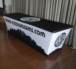 Hotel Banquet Exhibition Advertisement 4ft 6ft 8ft Table Covers Spandex Printed Custom Designs Unique Logo