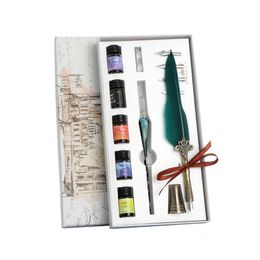 Pens 1 Set Vintage Calligraphy Feather Dip Pen Fountain Writing Ink Nib Stationery 634B