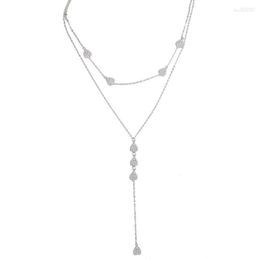 Chains 925 Sterling Silver Y Shape Double Link Chain Necklace Clear Cz Paved Gold Plated Delicate Dainty Fashion Layered