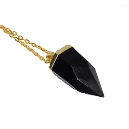 Pendant Necklaces Big Stones Black Obsidian Necklace Natural Stone Pendants Female Cute Jewelry Gold Plating Crown Vintage 2023 Gift