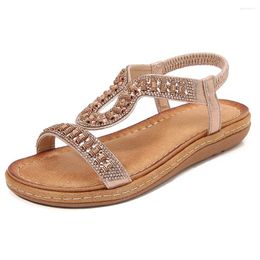 Sandálias Mulher Strass Dedo Aberto Moda Sapatos Femininos Cor Sólida Verão Praia Sandalias Antiderrapante Chaussure Femme A186