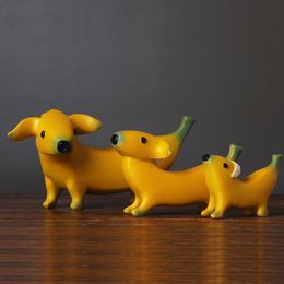 Decorative Objects Figurines Creative Banana Dog Statue Gnomes Sculpture Resin Figurines Ornament Home Decor Table Decoration Craft Funny Garden Art Gift 230628