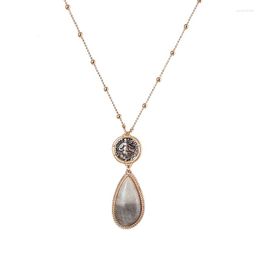 Pendant Necklaces Natural Stone Spectrolite Labradorite Teardrop Necklace For Women Fashion Coin Neck Chain Choker Jewelry