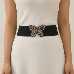 Belts Jovivi Women Elastic Waist Manmade Rhinestone Pearl Vintage Stretch Butterfly Dress Belt Skinny Fashion Wide Waistband