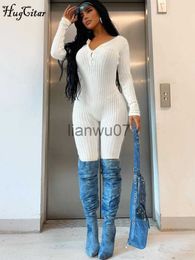 Women's Jumpsuits Rompers Pure Colour V Neck Long Sleeves Buttons Sexy Bodycon Skinny Jumpsuit 2022 Fall Winter Elegant Streetwear Party Rompers J230629