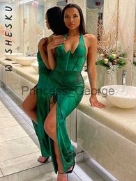 Party Dresses Sexy Halter Sleeveless Corset Maxi Dress Women Backless Drawstring High Split Robe 2023 Summer Night Club Fairy Grunge Clothes x0629