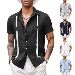 Men's Casual Shirts Summer Traditional Collar Shirt Short Sleeve Beach Striped Print With Pocket Tops