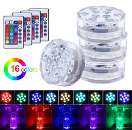Waterproof Submersible LED Lights Built in 10 LED Beads With 24 Keys Remote Control 16 Color Changing Underwater Night Lamp Tea Light Vase Party Wedding SN6930