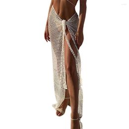 Women's Swimwear Summer Beach Skirt Fishnet Hollow Out See-through Lace Up Boho High Waist Knitted Club Female Clothes