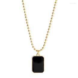 Pendant Necklaces Black Rectangle Necklace For Women Double-side Gold Rose Silver Colour Stainless Steel Jewellery Not Fade Gift(GN250)