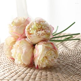 Decorative Flowers 5 Heads Peony Bunch Silk Artificial Decoration Wedding Bouquet For Bride Holding Flower Home Accessories