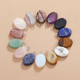 Natural Stone Ellipse Shape Pendant Healing Reiki Earring Gemstone Decor Ornament For Jewellery Making DIY Wholesale