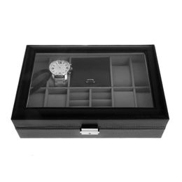 Jewellery Boxes Display Container Watch 82 Slots Grids For Ring Ear Stud Earrings Watches Storage Organiser Faux Leather High End Case 230628