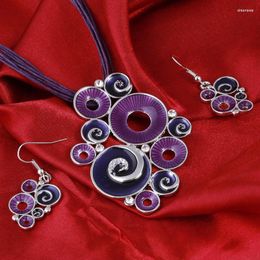 Necklace Earrings Set ZOSHI Fashion Enamel Multi Ropes Leather Chain Geometry Pendant Earring Sets Women Wedding Costume Jewelry