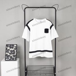 xinxinbuy Men designer Tee t shirt 23ss Paris Ribbon Panelled Letter embroidery short sleeve cotton women khaki black white XS-XL