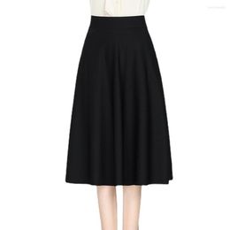 Skirts 2023 Summer Women's Vintage Fashion Black Red Elastic Waist Elegant A-Line Pleated Midi Long Skirt Office Style