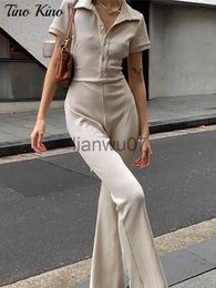 Women's Jumpsuits Rompers Apricot Hollow Lace Up Women's Flare Jumpsuit Ladies Fashion Short Sleeve Long Pant Jumpsuits 2022 Spring Summer Bodysuit Women J230629