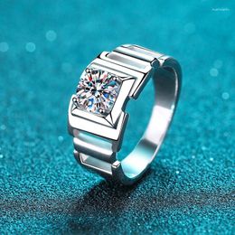 Cluster Rings 1ct Moissanite Diamond Men Ring Silver 925 Jewellery D Colour VVS1 Engagement Platinum Plated Pass Gift