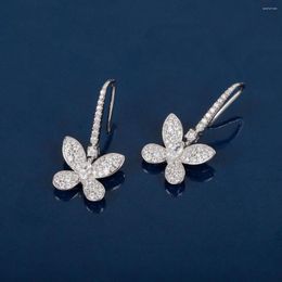 Stud Earrings Brand Pure 925 Sterling Silver Jewelry For Women Full Diamond Butterfly Luck Design Wedding Party Mini Small Cute Size