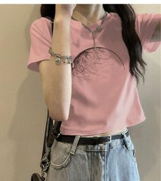 Women's T Shirts Summer Outfits 2023 Korean Woman Tshirts Short Sleeve Tees Pink Crop Tops Chic Blouse Blusas Ropa Para Mujer Female Clothes