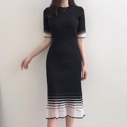 Casual Dresses Summer Women Knitted Dress Bodycon French Evening Party Female Vintage Prom Sexy Skinny Black Y2K Robe P615