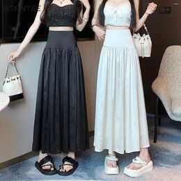 Skirts Maxi Women Loose High Waist Elegant Summer Office Lady Chic Korean Fashion Clothing Ruffles Fairycore Solid All-match