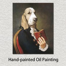 Handmade Canvas Art Paintings Monsieur Dumas Lovely Dogs Painting Portrait for Study Room Wall Decor
