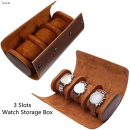 Jewellery Boxes 3 Slots Watch Roll Storage Box Portable Leather Clock Holder with Slid In Out Detach Wristwatch Display Organiser 230628