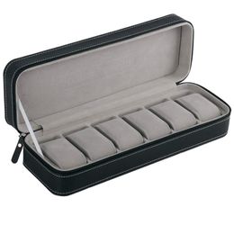 Heads 6 Slot Watch Box Portable Travel Zipper Case Collector Storage Jewelry Storage Box
