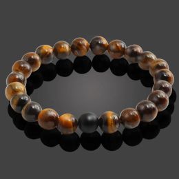 Fashion 8MM Chakra Tiger Eye Buddha Bracelets For Women Men Natural Stone Round Beads Bracelet
