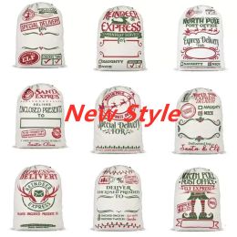 Stock Santa Sack Bags Christmas Decoration Linen Drawstring Cloth Bag Gift Pouch 12 styles Wholesale FY5995