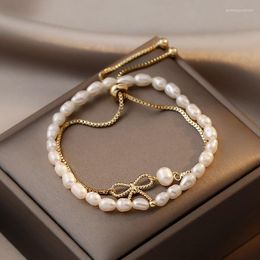 Charm Bracelets Trending Products Fashion Simple Bracelet For Women Personality Freshwater Pearl Two Piece Chain Temperament Female