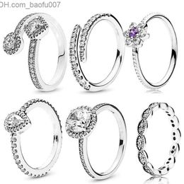 Band Rings New Popular 925 Sterling Silver Rings Water Droplets Thin Finger Ring Transparent CZ Pandora Ms. Wedding Jewellery Fashion Accessories Gift Z230629