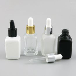 Storage Bottles 200 X 30ml Empty Square Frost Black White Clear Glass Essential Oil Bottle With Dropper 1OZ Container