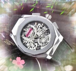 Popular Mens Hollow Skeleton Dial Designer Watches Stopwatch 43MM Leather Belt Clock Quartz Movement Chronograph Vintage trendy luxurious Watch gifts