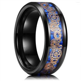 Wedding Rings Fashion 8mm Men Black Titanium Stainless Steel Ring Unique Pattern Inlay Blue Carbon Fiber For