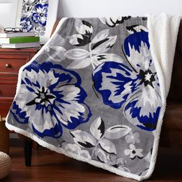 Blankets Flower Grey Texture Blue Cashmere Blanket Winter Warm Soft Throw for Beds Sofa Wool Bedspread 230628