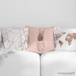 Cushion/Decorative Peachskin Pink Pineapple Geometric Abstract Pattern Shiny Cushion Cover Sofa Seat Cushion Home Decor R230630