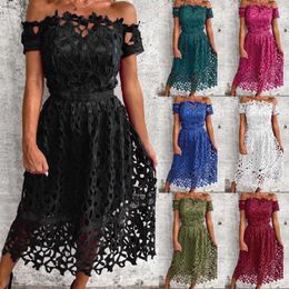 Casual Dresses Strapless Women Boho Lace Maxi Dress Summer Beach Holiday White Wedding Ladies Shoulder Sundress Ropa Mujer