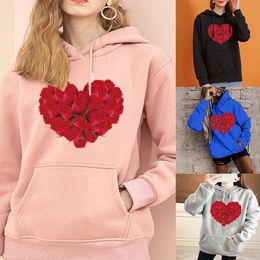 Women s Jackets Ladies Fashion Hoodie Rose Love Print Casual Sports Harajuku Pullover Girl Long Sleeve Oversized Pocket Tops 230628