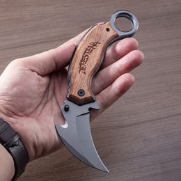 High quality R835 Karambit Knife 440C Titanium Coating Blade Wood/Steel Sheet Handle Outdoor Camping Hiking Fishing Tactical Claw Knives EDC Tools