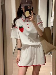 Women's Tracksuits Casual Embroidered 2 Pieces Sets For Women Outfits Fashion 2023 Summer Lapel Top Sports Shorts Short Sleeve White Suit