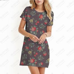 Casual Dresses Fashion Spring/Summer Women's Dress Fragmented Flowers Sequins 3D Print Beach Skirt Round Neck Short Sleeve A-line